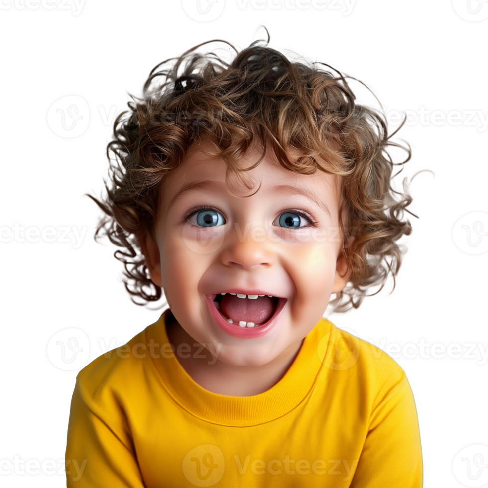 Joyful toddler boy smiling with cute curly hair png