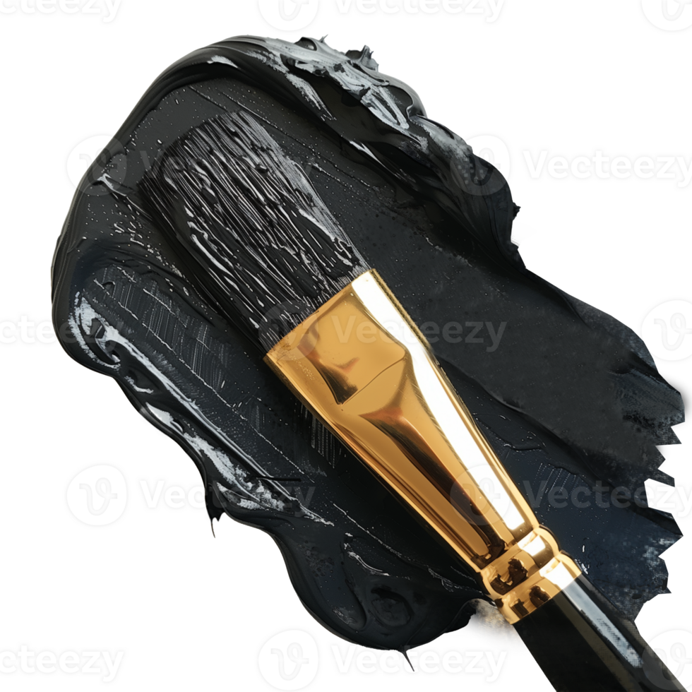 Golden brush with black paint on a transparent background png