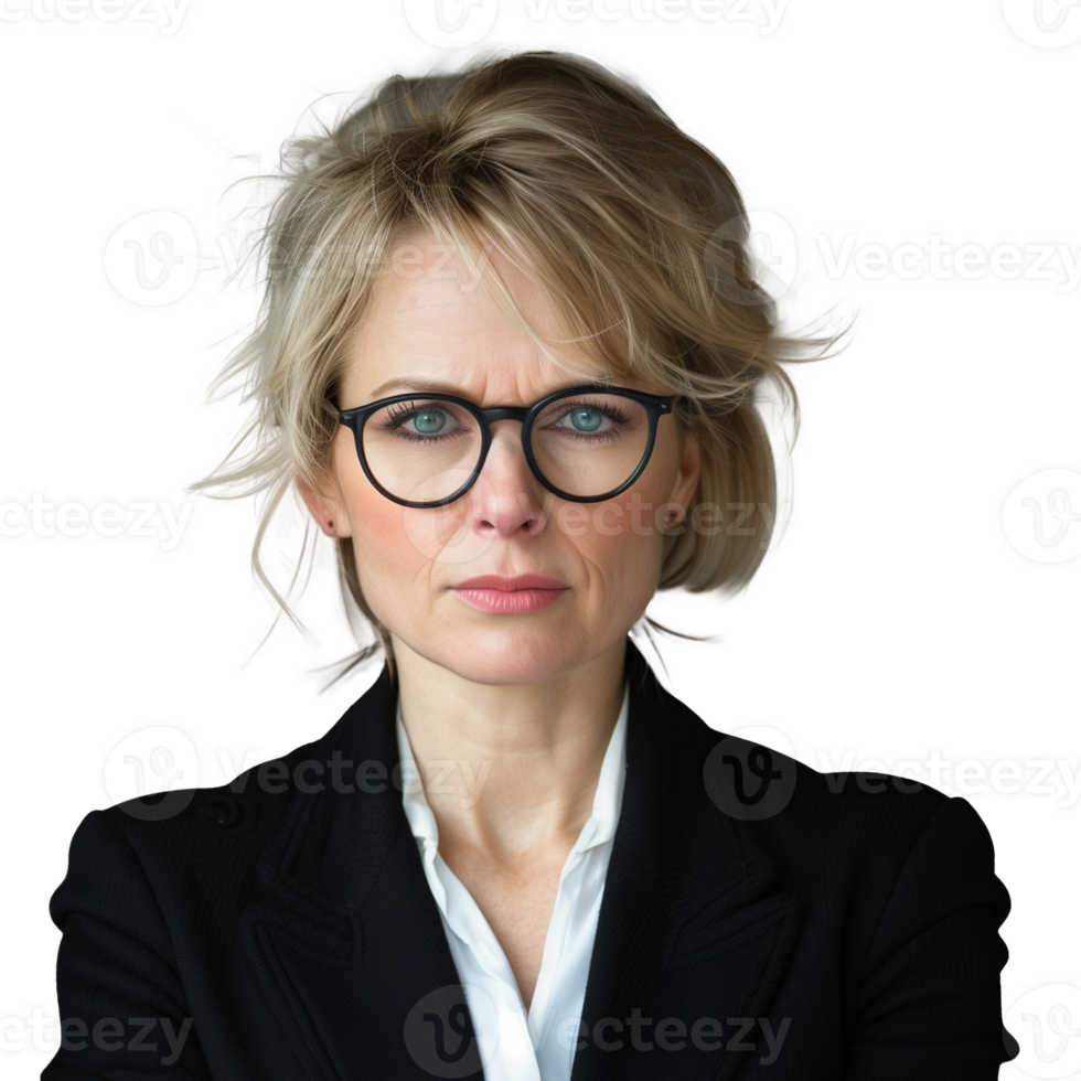 Professional businesswoman with serious expression on transparent png