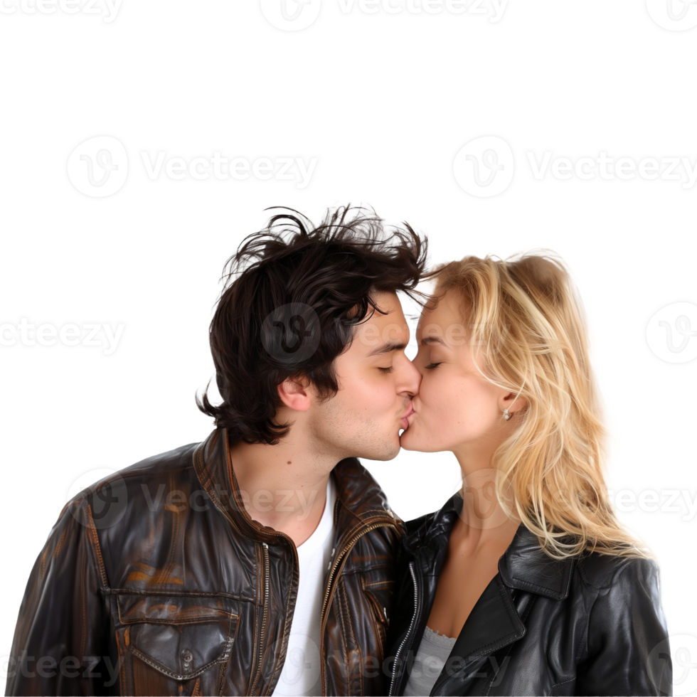 Young couple kissing on a transparent background png