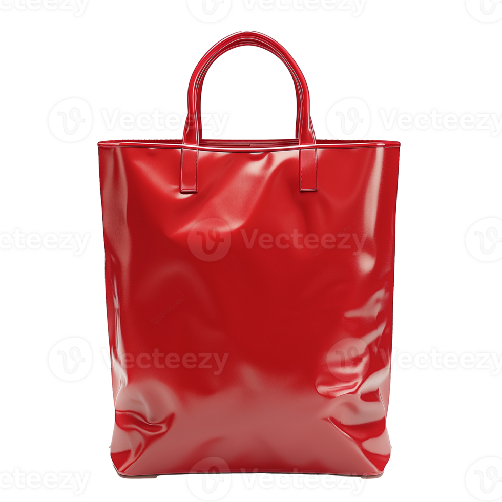 Red leather tote bag on a transparent background png