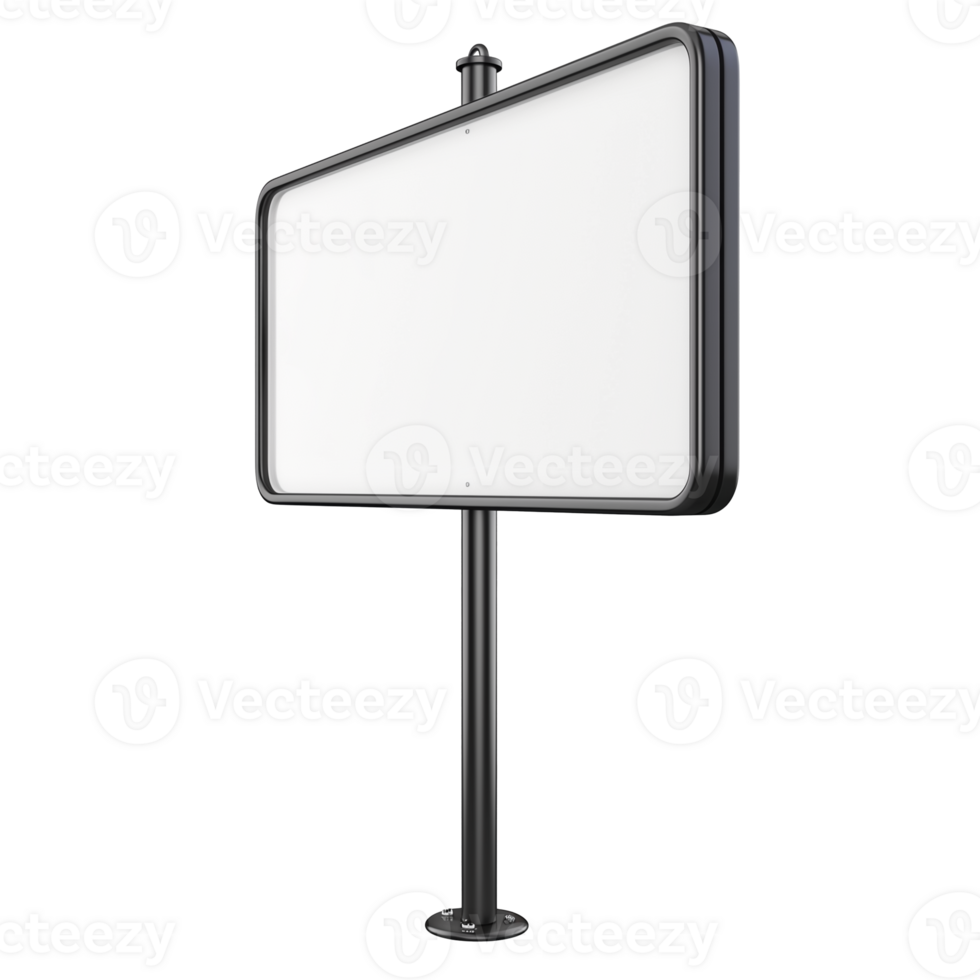 Empty billboard on a stand with a transparent background png