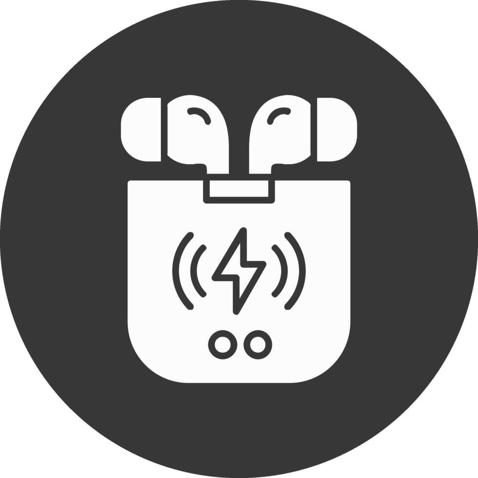 auriculares glifo invertido icono vector