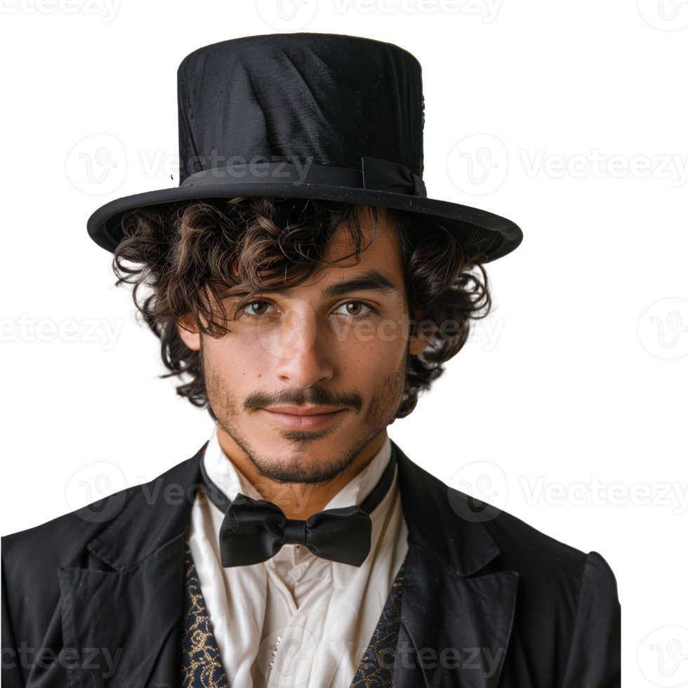 Elegant man in top hat and tuxedo with vintage style png