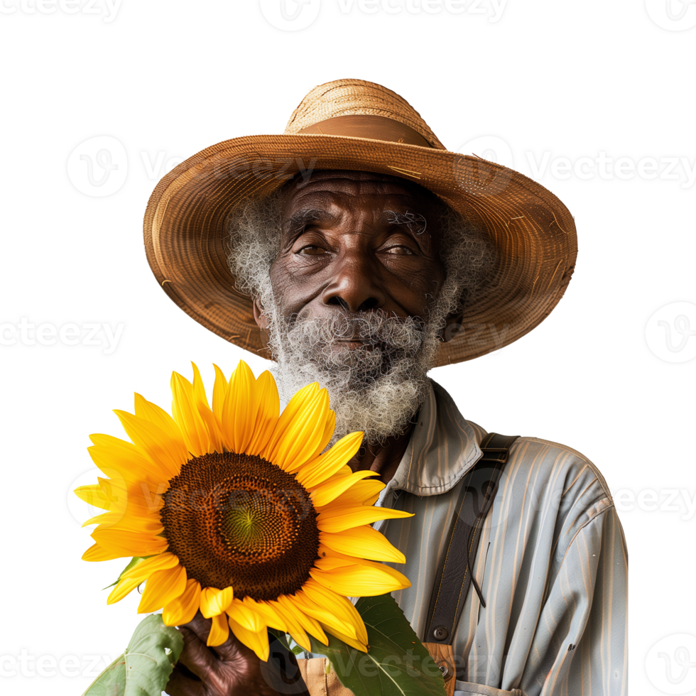 Elderly man with sunflower on a transparent background png