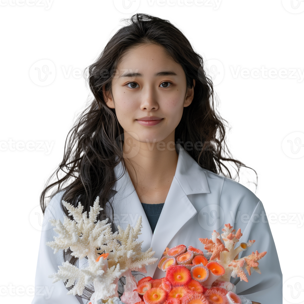 Marine biologist with coral samples on transparent background png