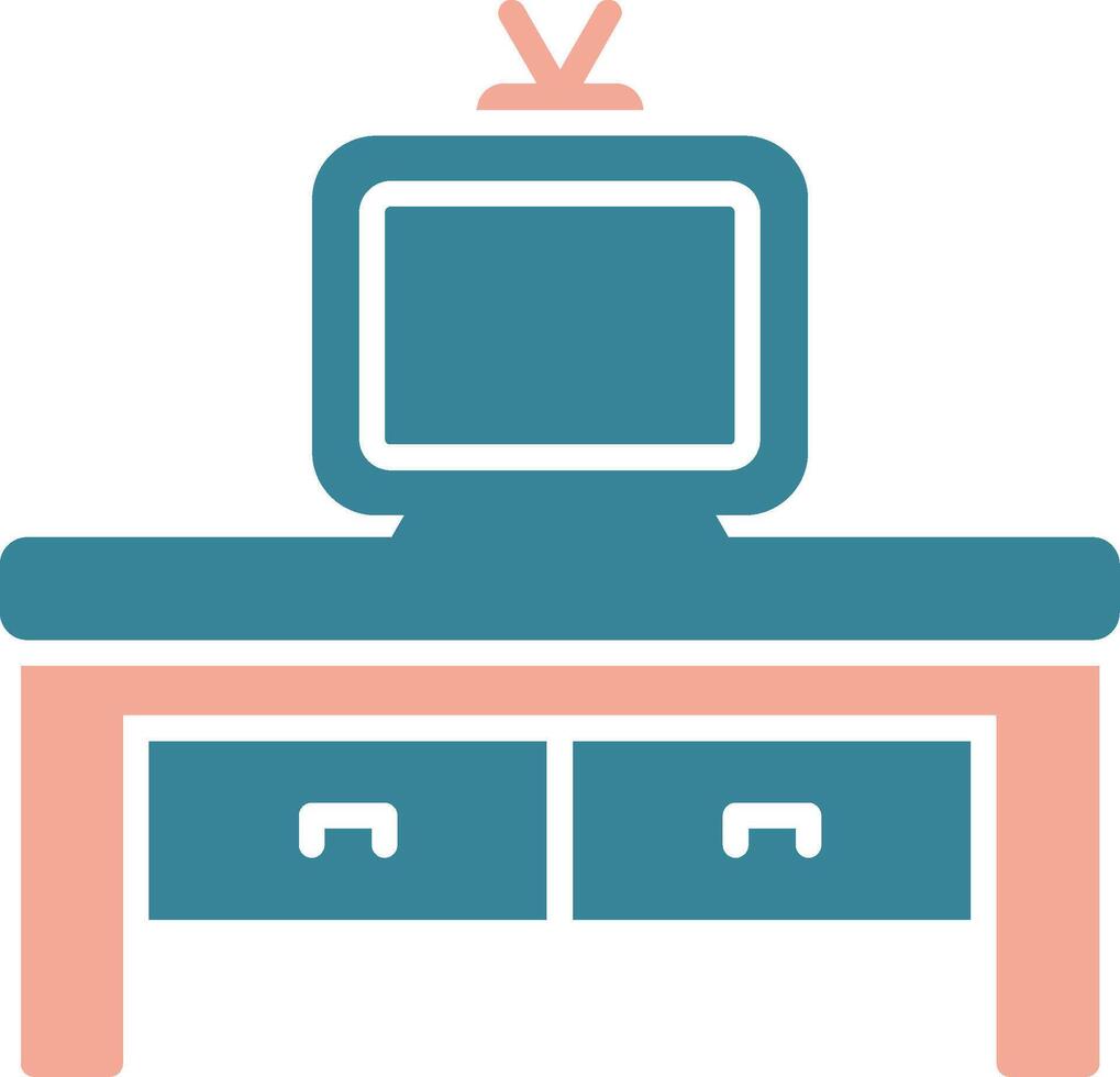icono de dos colores de glifo de mesa de tv vector
