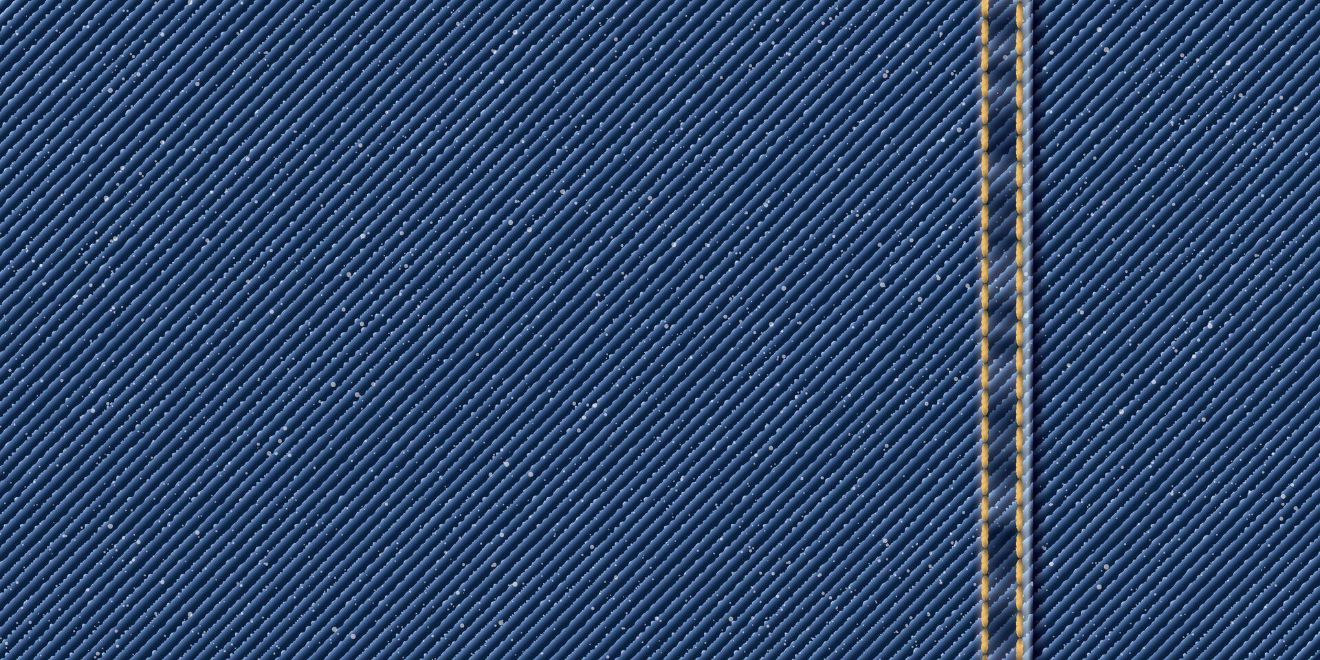 Denim blue jean textile pattern background with gold seams and crease illustration. vector