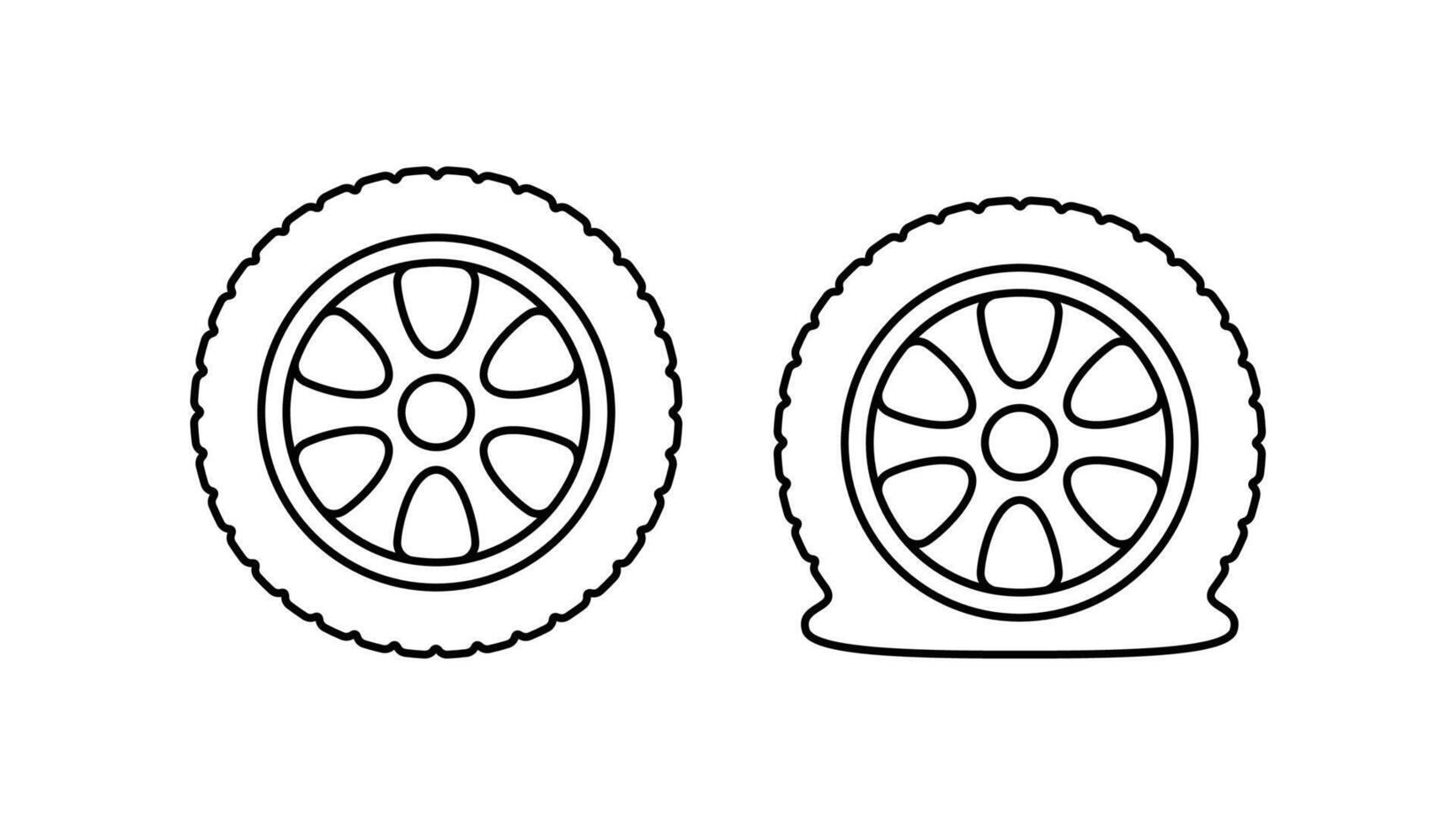 Flat tire line icon isolated on white background. vector
