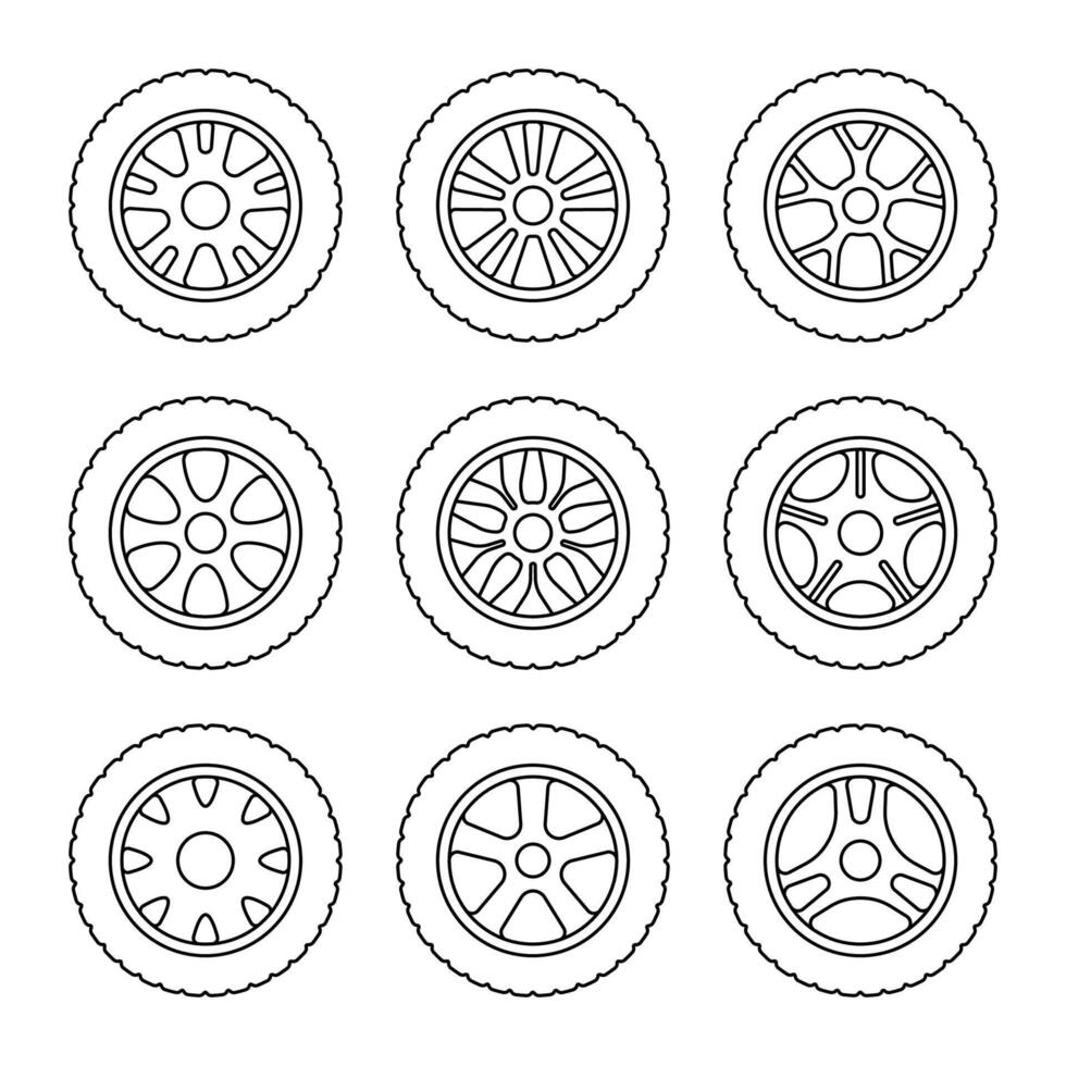 Car tire line icon isolated on white background. vector