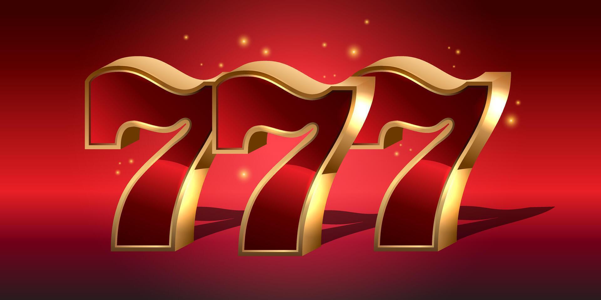 Casino jackpot. Glowing red 777 lucky number. Big win slots 777 concept. Three golden red glittering 3D sevens. Shiny luxury casino banner. vector