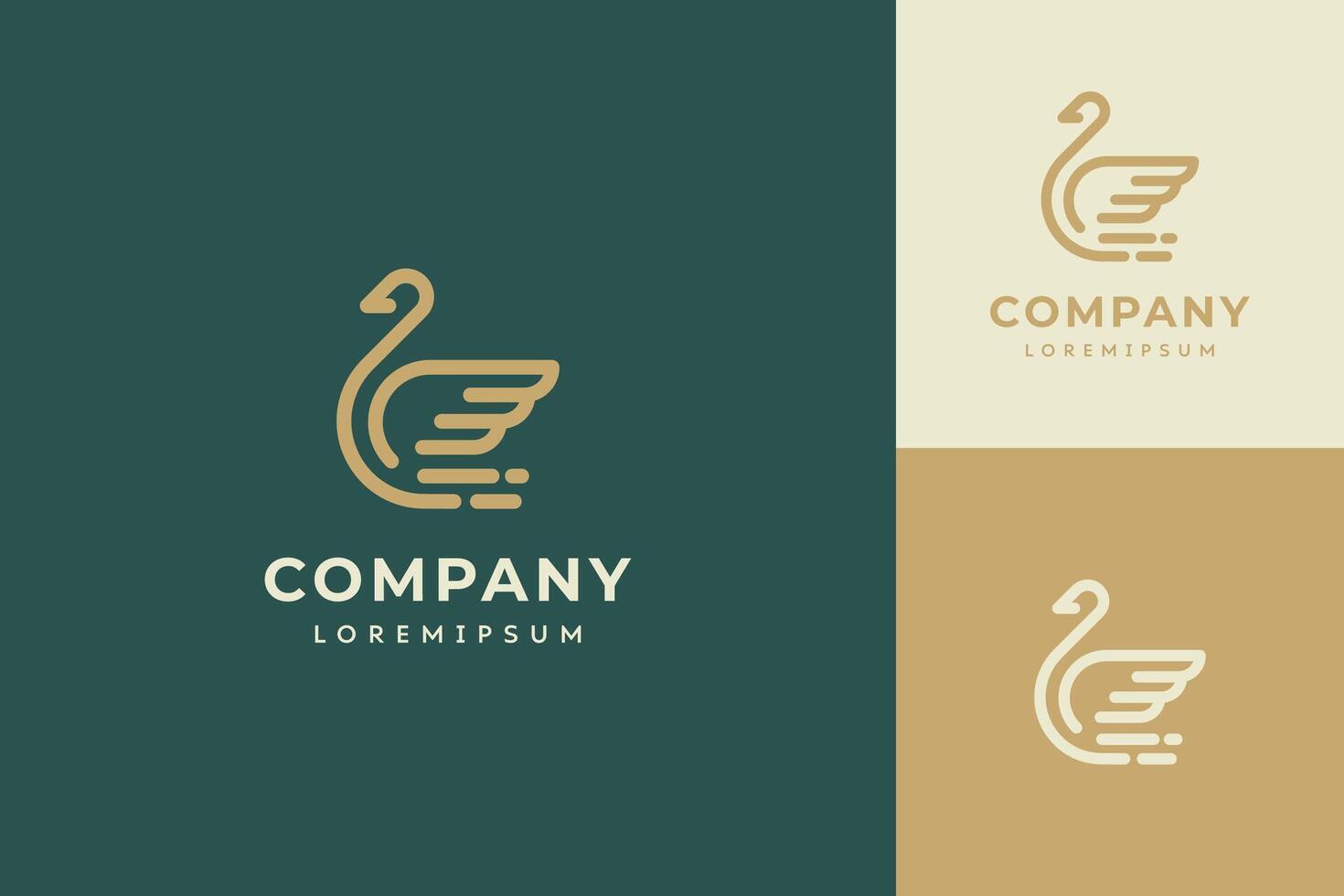 Line art swan logo with company lettering written underneath. Geese are displayed in a variety of colors and sizes vector