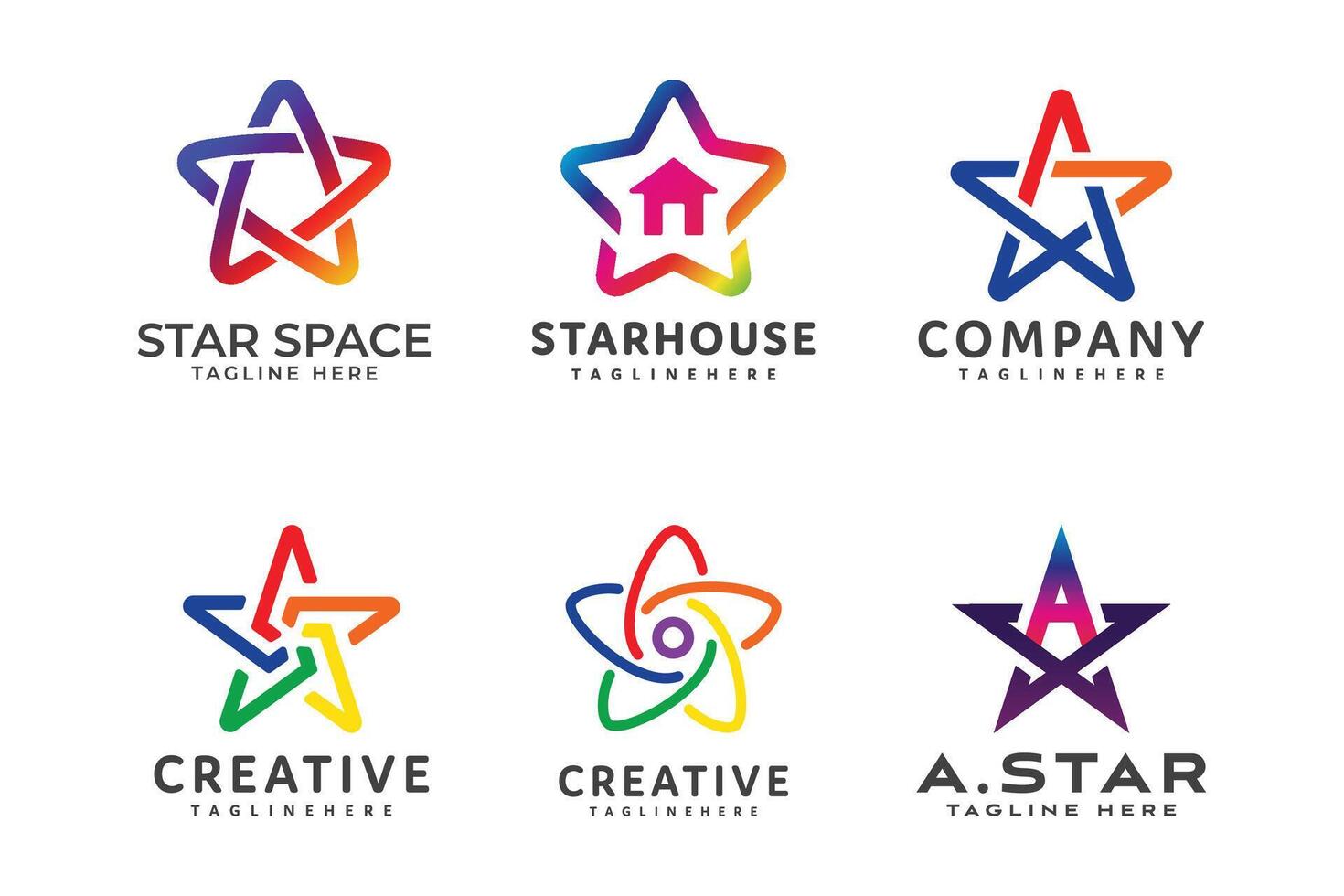 estrella espacio logo colección con diferente formas y colores vector