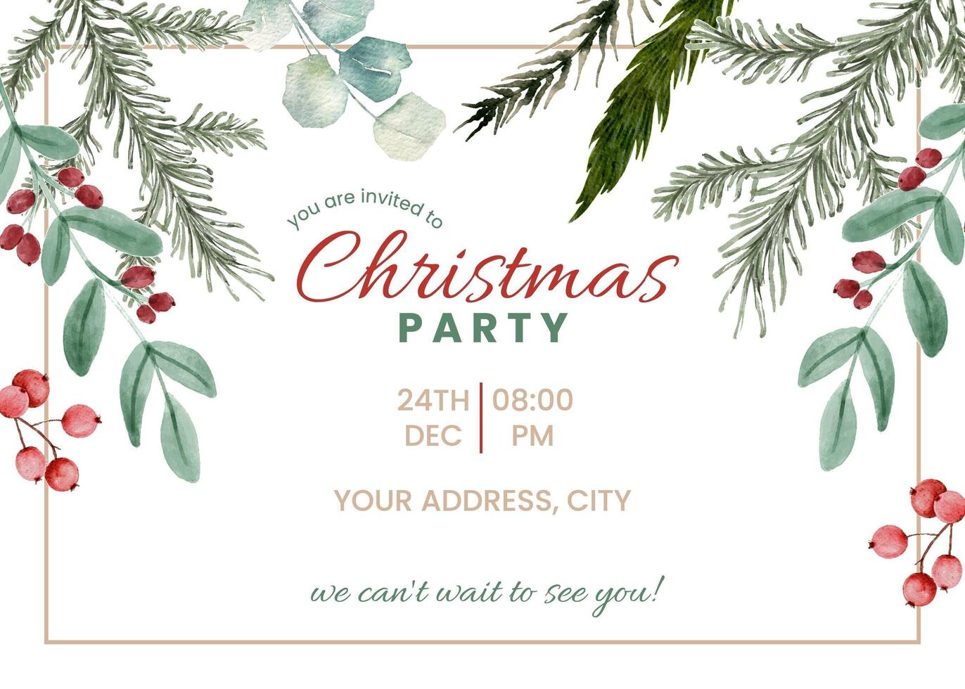 Leaves Christmas Watercolor Invitation template