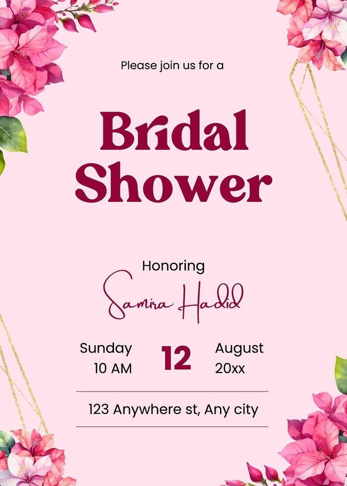 pink floral bridal shower invitation template