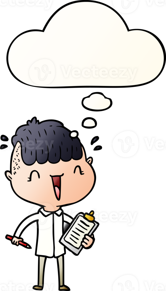 cartoon happy boy surprised with thought bubble in smooth gradient style png