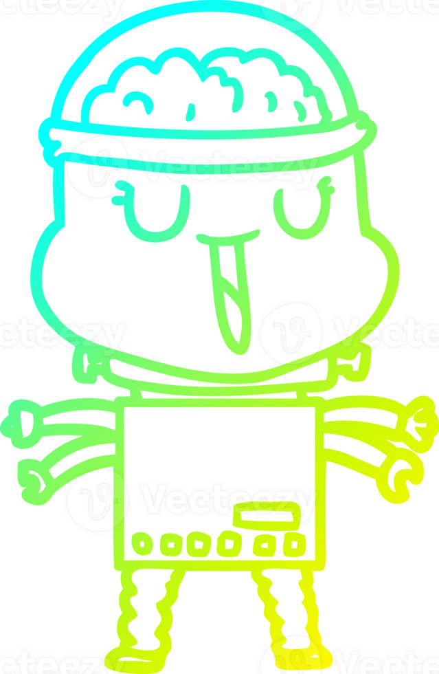 cold gradient line drawing of a happy cartoon robot png