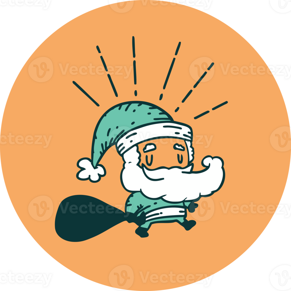 icon of a tattoo style santa claus christmas character with sack png