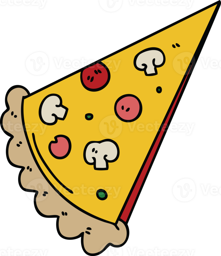 hand drawn quirky cartoon slice of pizza png