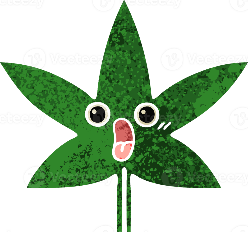 retro illustration stil tecknad serie av en marijuana blad png
