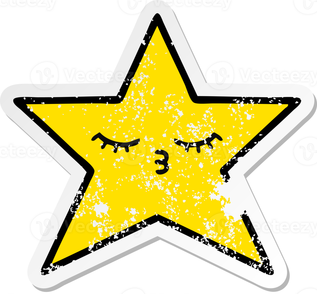 distressed sticker of a cute cartoon gold star png