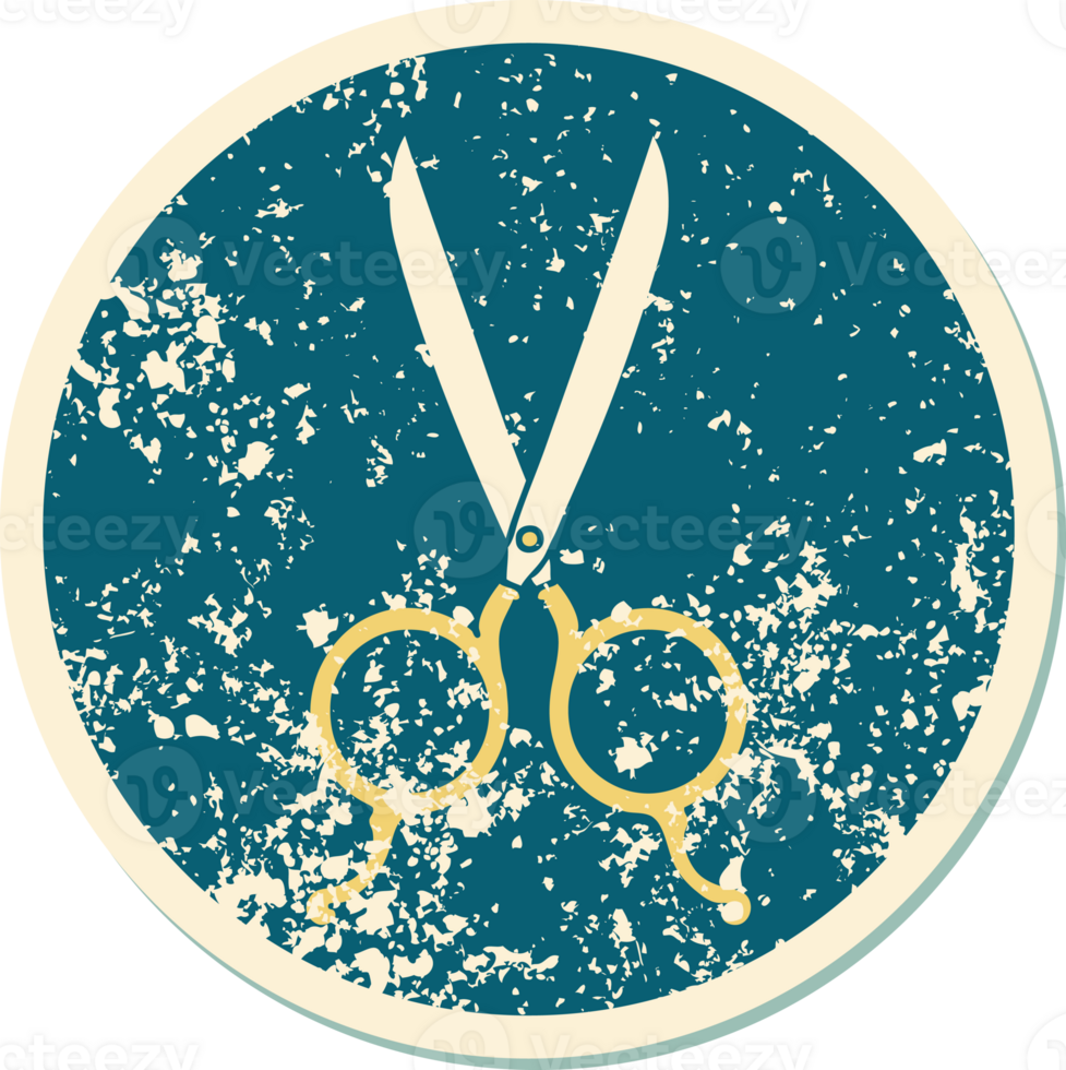 iconic distressed sticker tattoo style image of barber scissors png