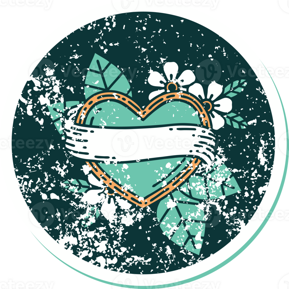iconic distressed sticker tattoo style image of a heart and banner png