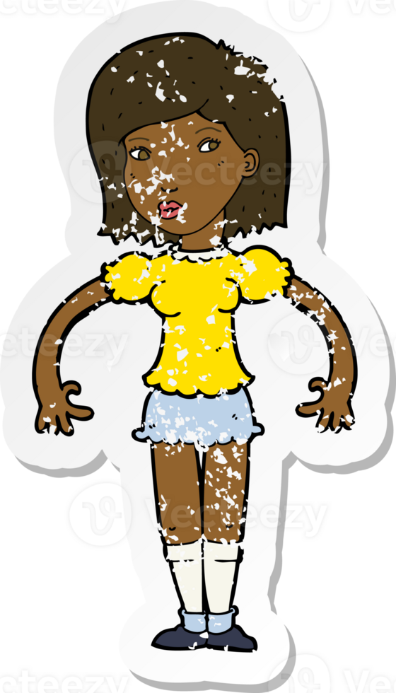 retro distressed sticker of a cartoon woman looking sideways png