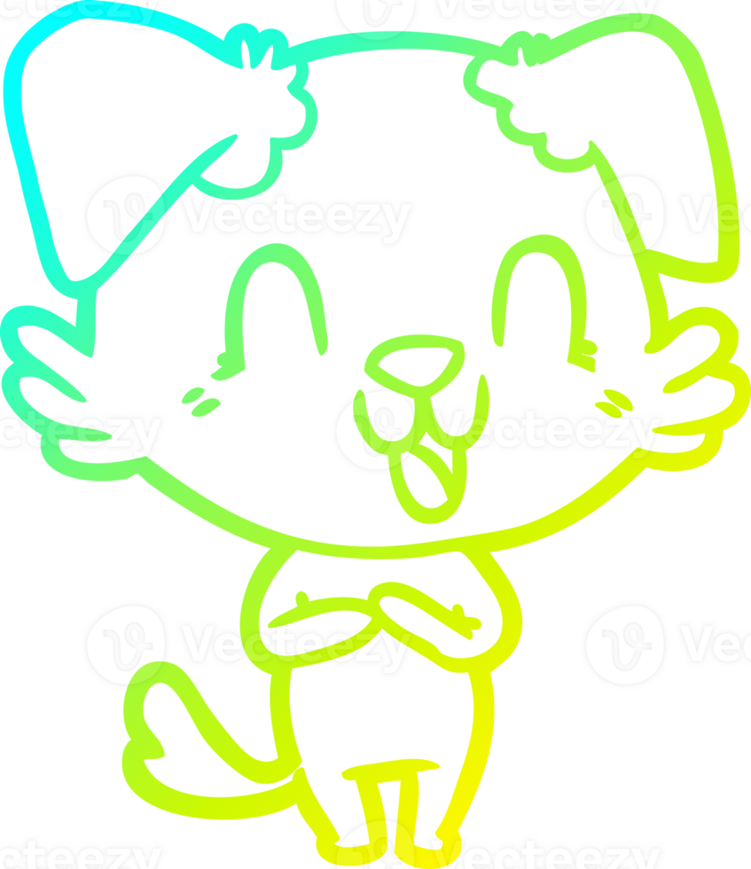 cold gradient line drawing of a laughing cartoon dog png