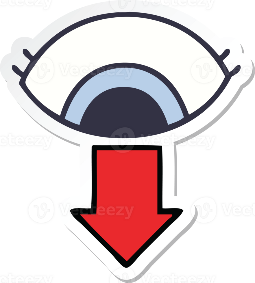 sticker of a cute cartoon eye pointing down png