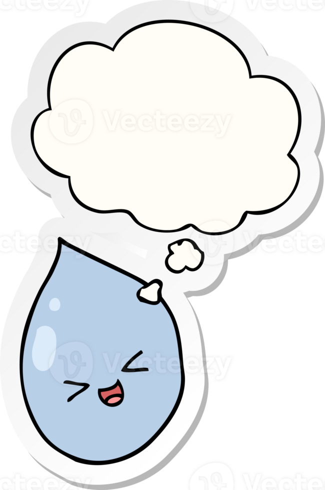 cartoon raindrop with thought bubble as a printed sticker png