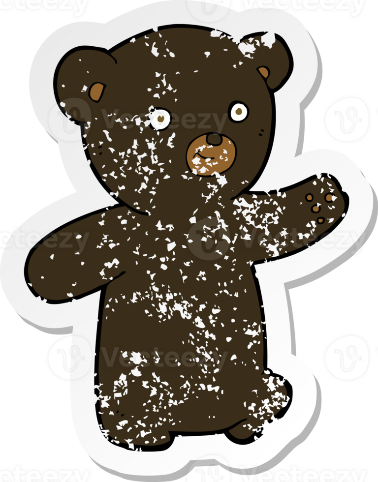 adesivo retrô angustiado de um filhote de urso preto de desenho animado png