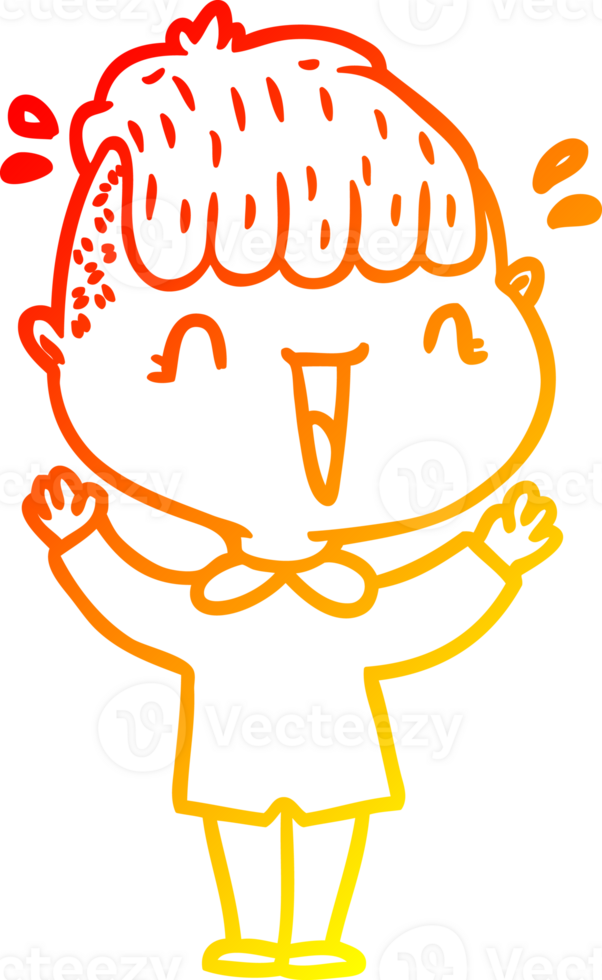 warm gradient line drawing of a cartoon happy boy surprised png
