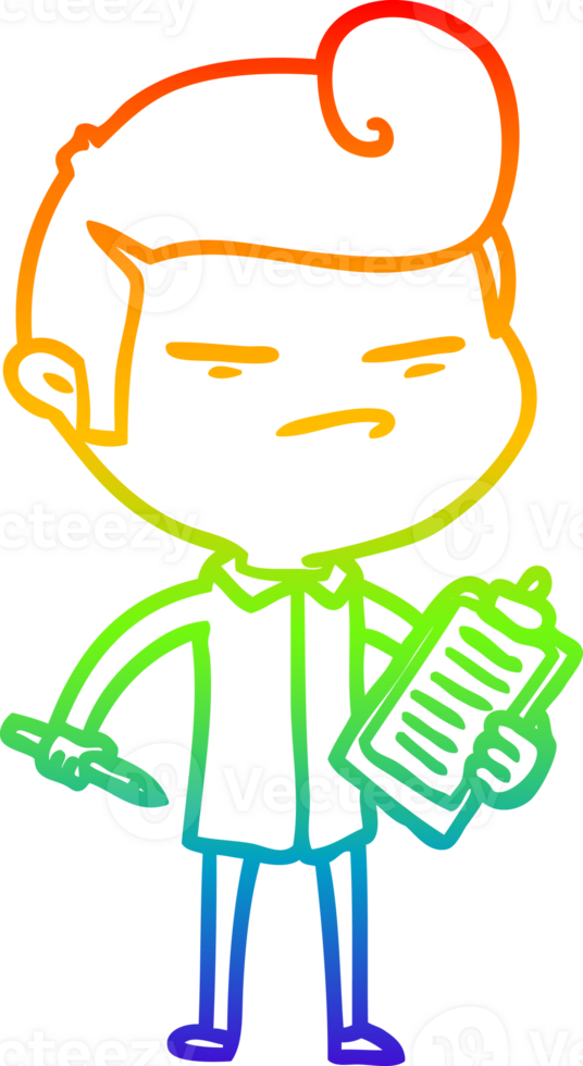 regenboog helling lijn tekening van een tekenfilm koel vent met mode haar- besnoeiing en klem bord png