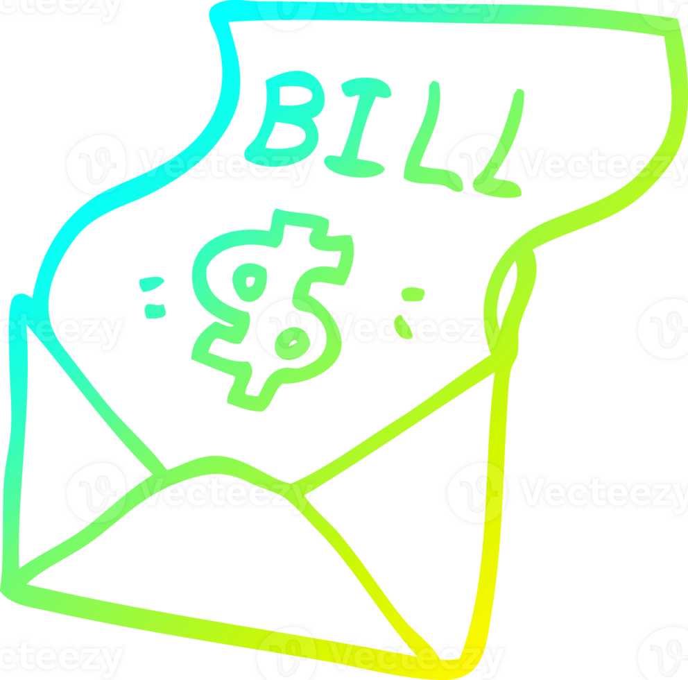 cold gradient line drawing of a cartoon bill in envelope png