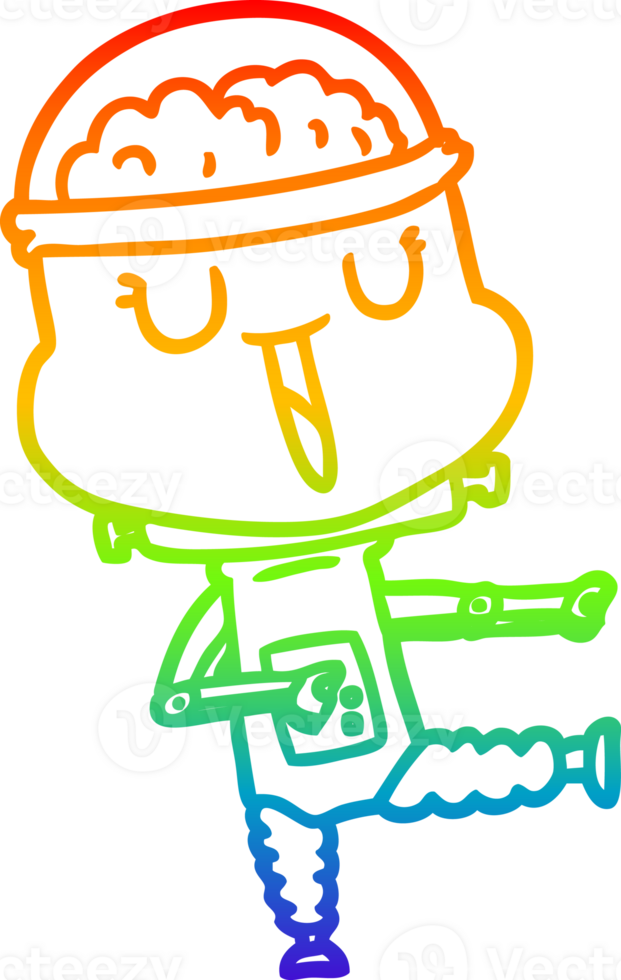 rainbow gradient line drawing of a happy cartoon robot png