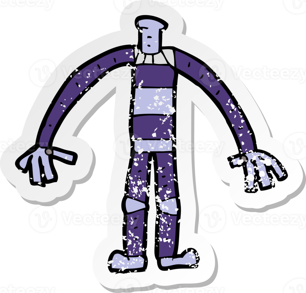 retro distressed sticker of a cartoon robot body png