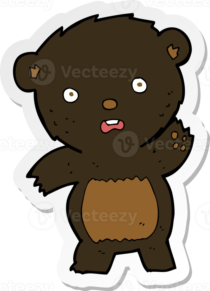 adesivo de um desenho animado acenando o filhote de urso preto png