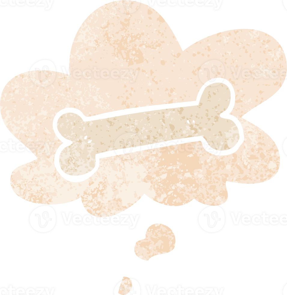 cartoon bone with thought bubble in grunge distressed retro textured style png