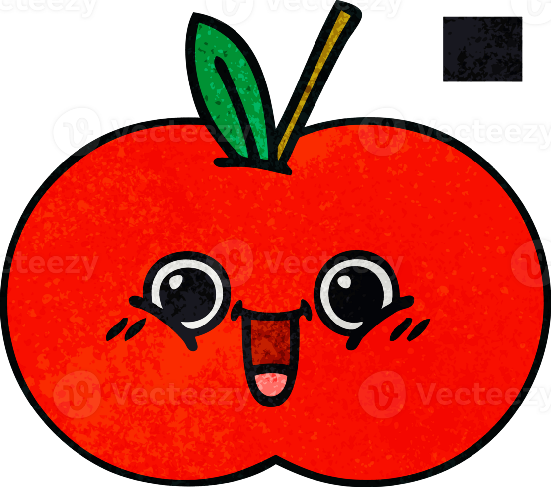 retro grunge textura dibujos animados de un rojo manzana png