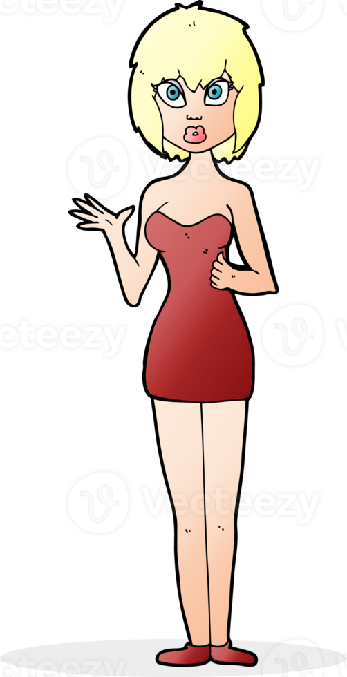 cartoon confused woman in cocktail dress png