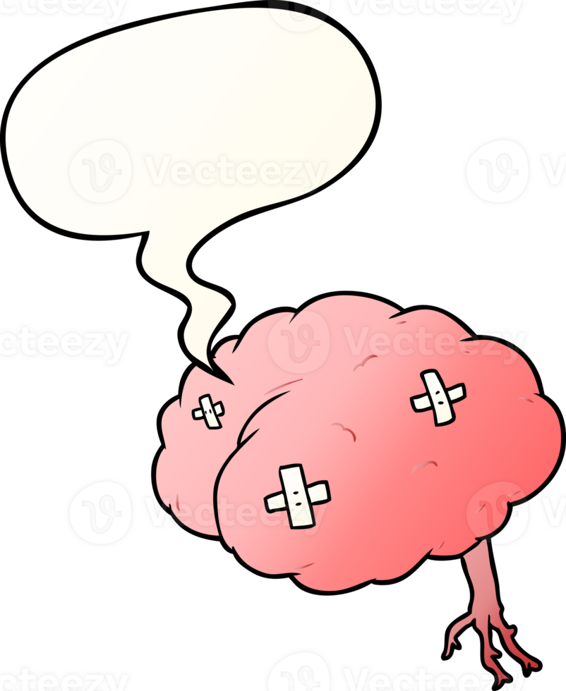 cartoon injured brain with speech bubble in smooth gradient style png