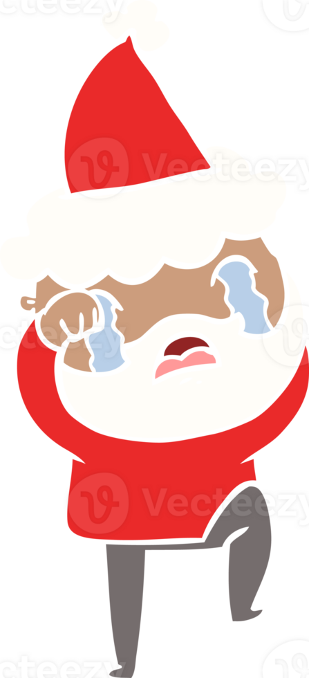hand drawn flat color illustration of a bearded man crying and stamping foot wearing santa hat png