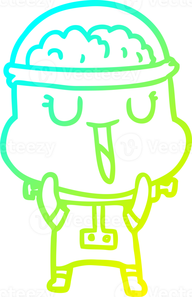 cold gradient line drawing of a happy cartoon robot png