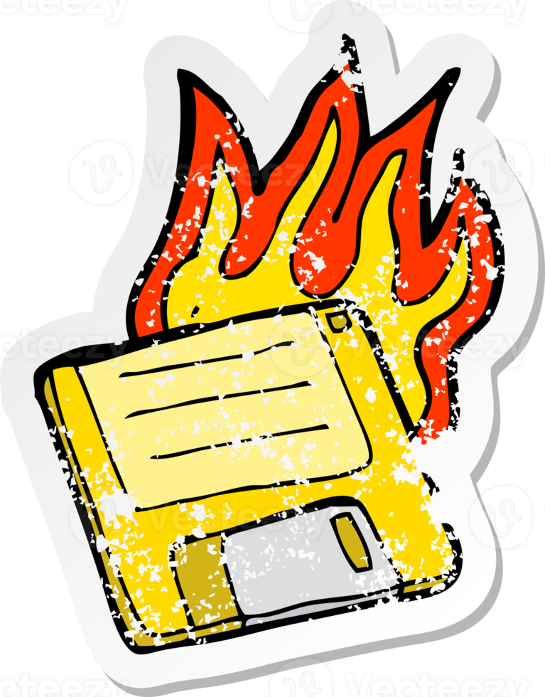 retro distressed sticker of a cartoon old computer disk png
