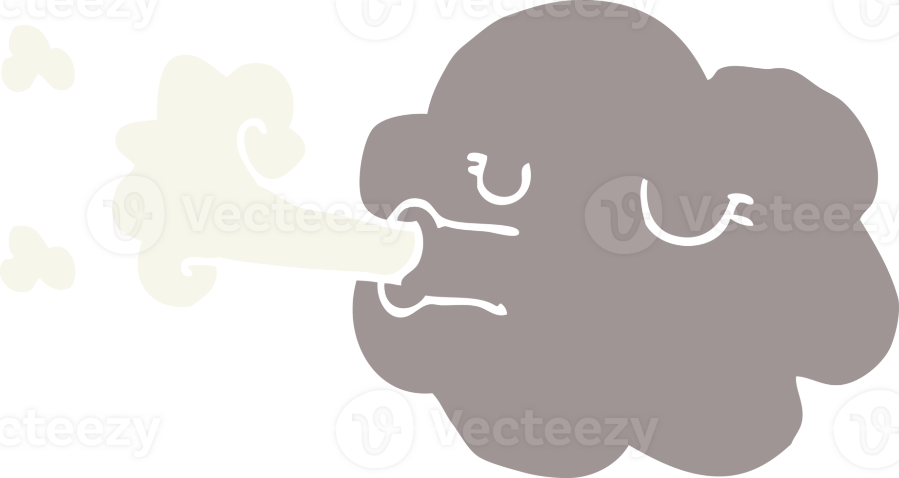 cartoon doodle cloud blowing a gale png