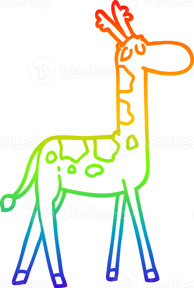 rainbow gradient line drawing of a cartoon funny giraffe png