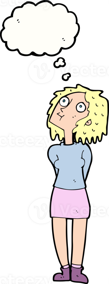 cartoon curious woman with thought bubble png