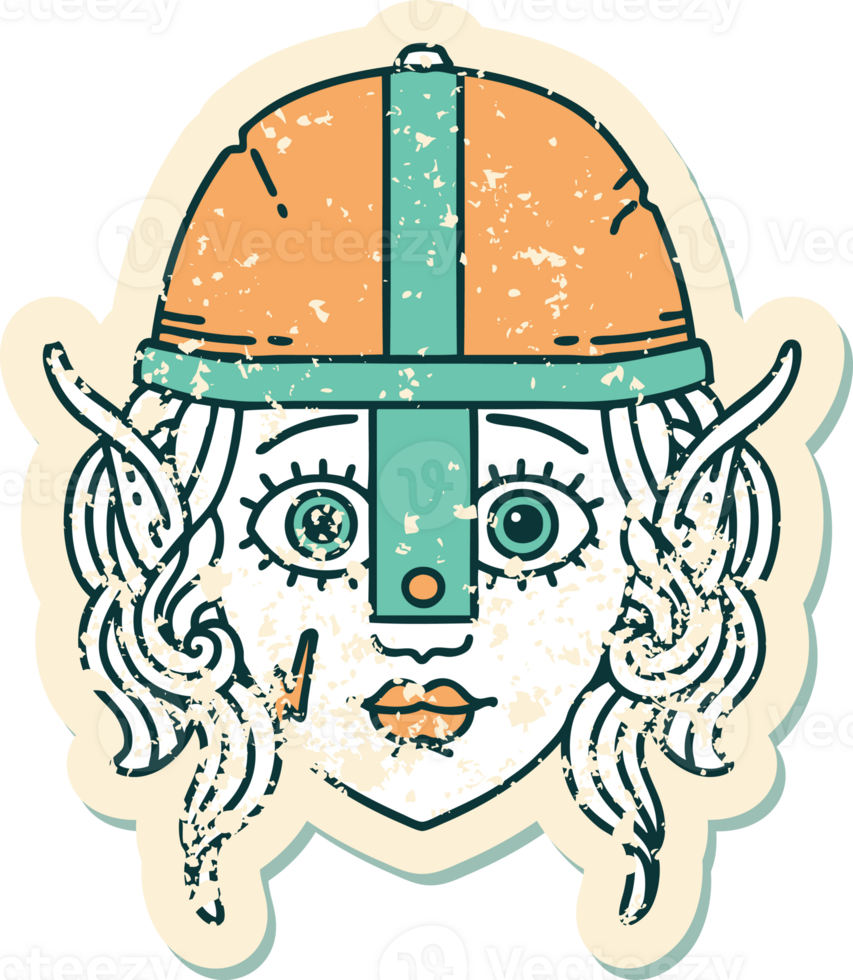 Retro Tattoo Style elf fighter character face png