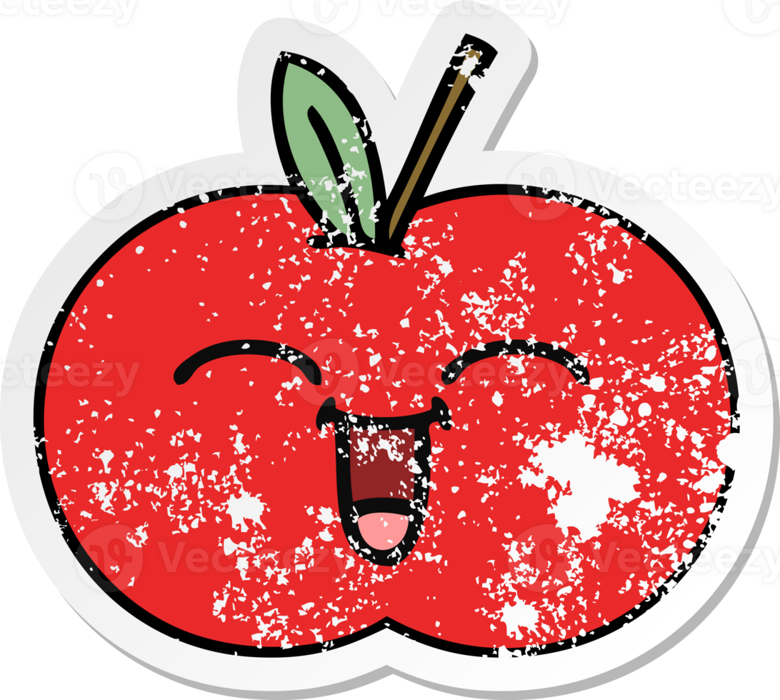 distressed sticker of a cute cartoon red apple png